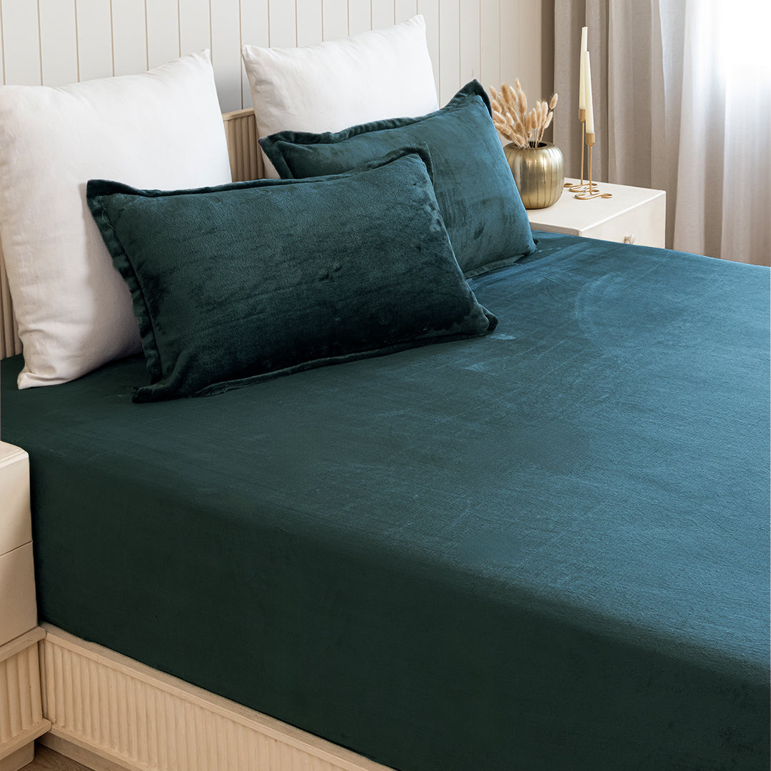 Homemonde Lightweight - Fleece Fitted Bedsheet (Emerald Green)