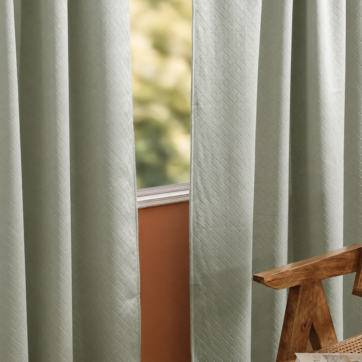 Off White Embossed Blackout Curtain (Bricklace - Rod Pocket)
