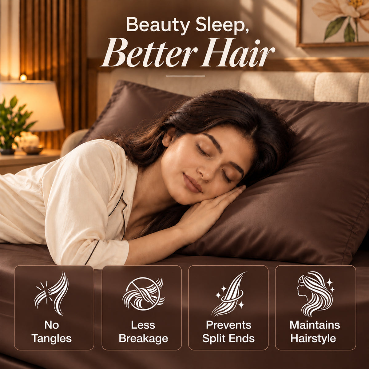 Premium Poly Satin Fitted Bedsheet – Soft, Smooth & Snug Fit, Chocolate Brown