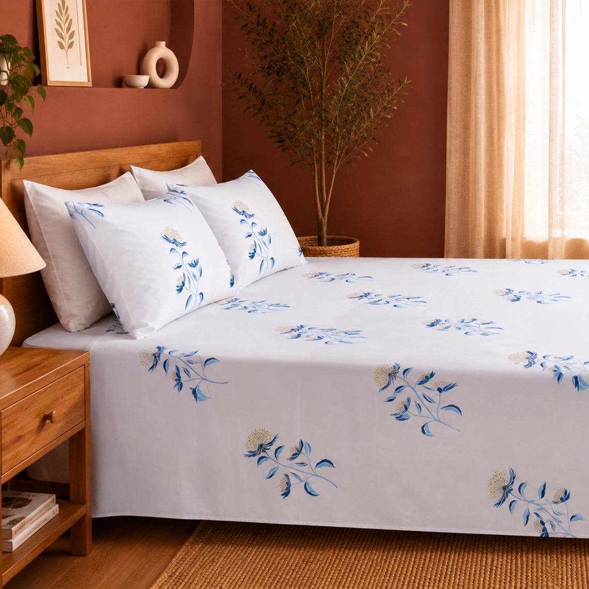 Wild Grace Flower - Floral Bedsheet (Turquoise & Blue)