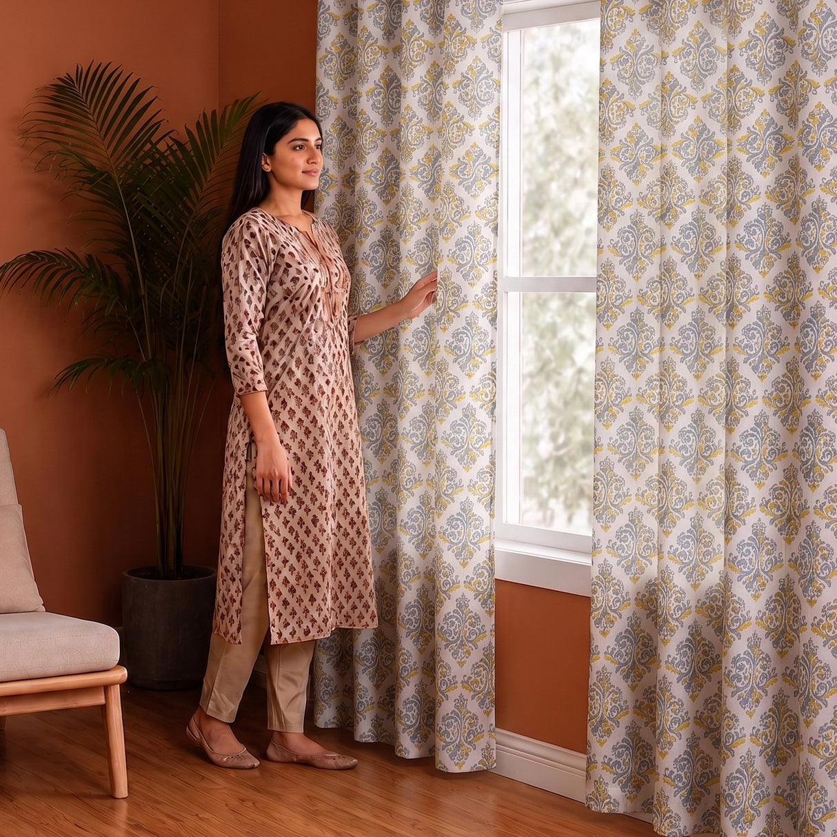 Imprimer Ikat - Printed Semi Blackout Curtain (Yellow)