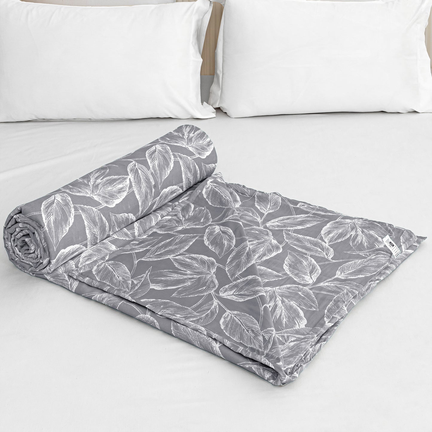 Imprimer Lilac - Leaf Printed Dohar Blanket (Grey)
