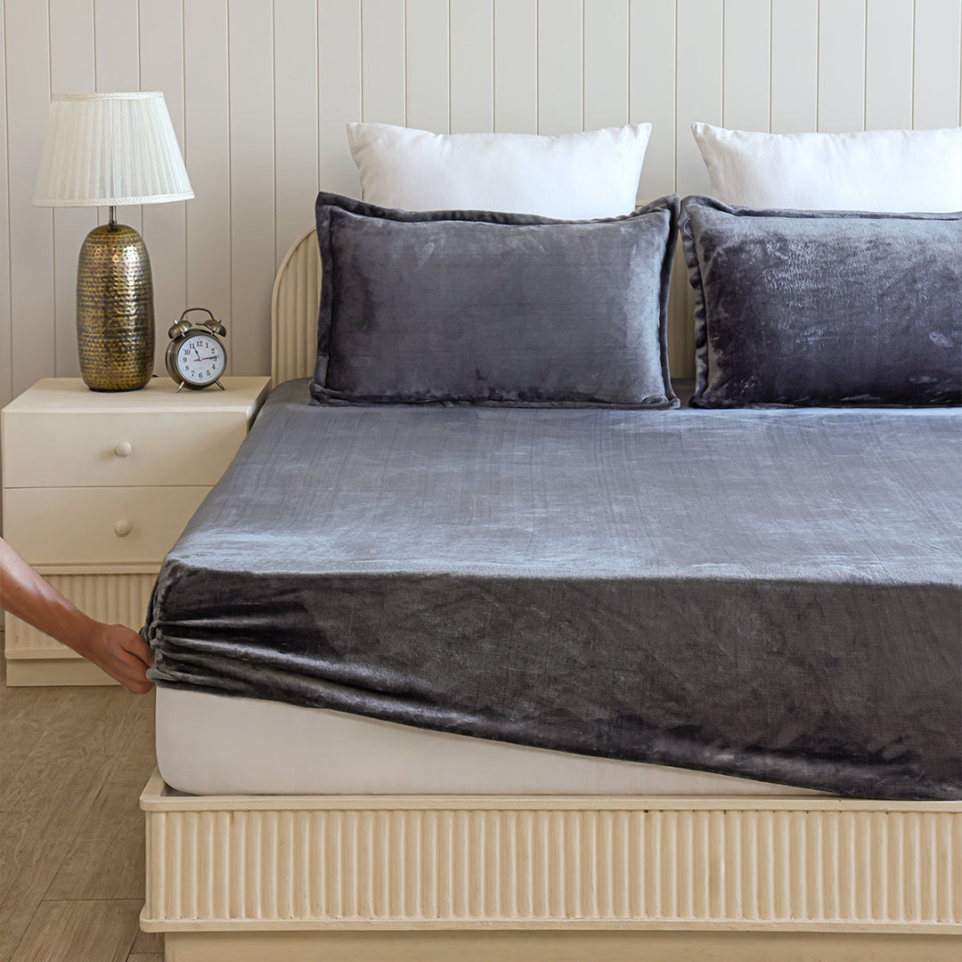 Homemonde Lightweight - Fleece Fitted Bedsheet (Grey)
