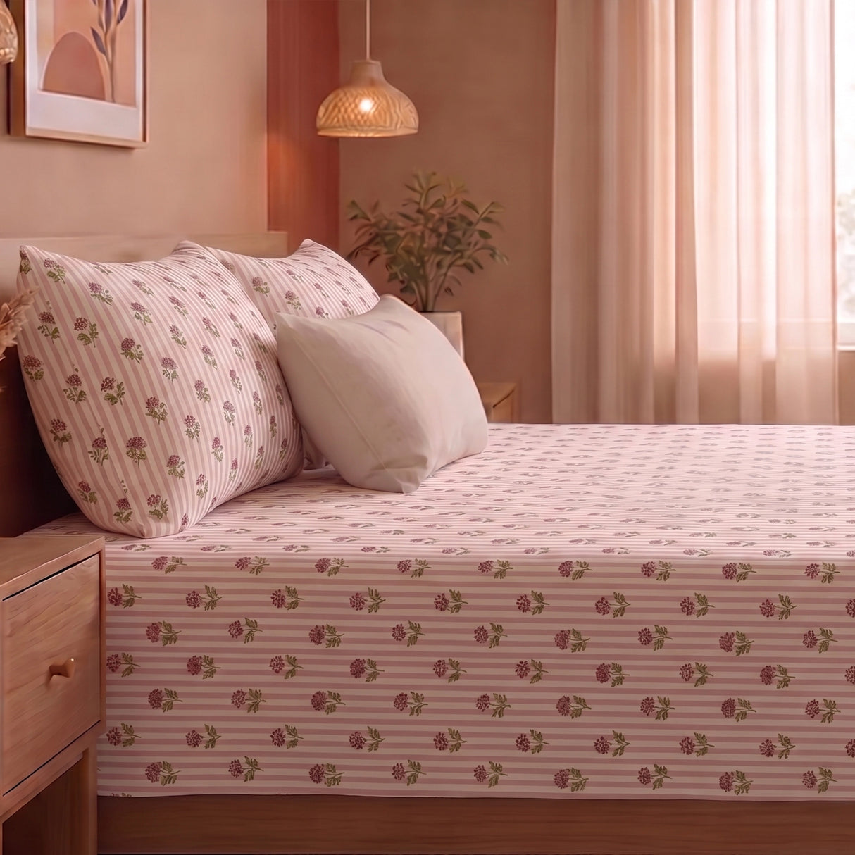 Soft Serenade - Floral Bedsheet (Peach)