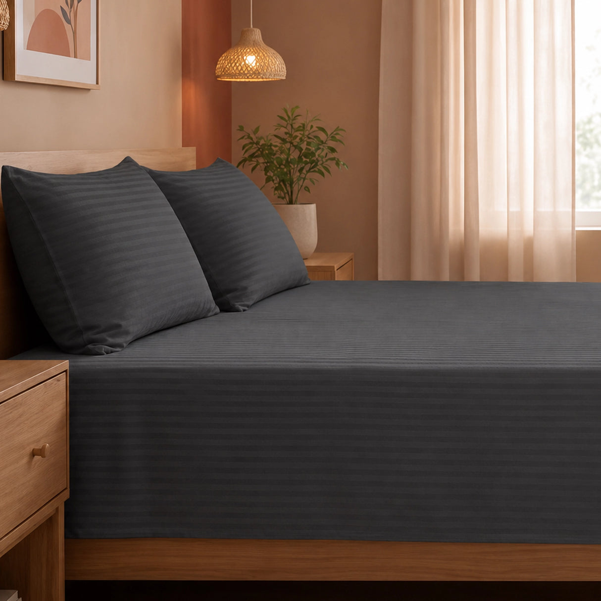 Breton Nap - Satin Stripes Bedsheet (Grey)