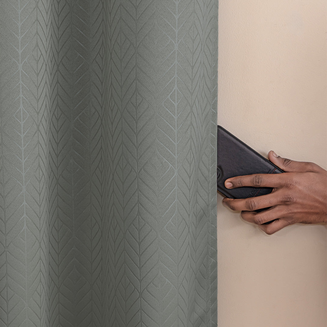 Fort Essential Embossed - Eyelet Black Backing Blackout Curtain (Grey)