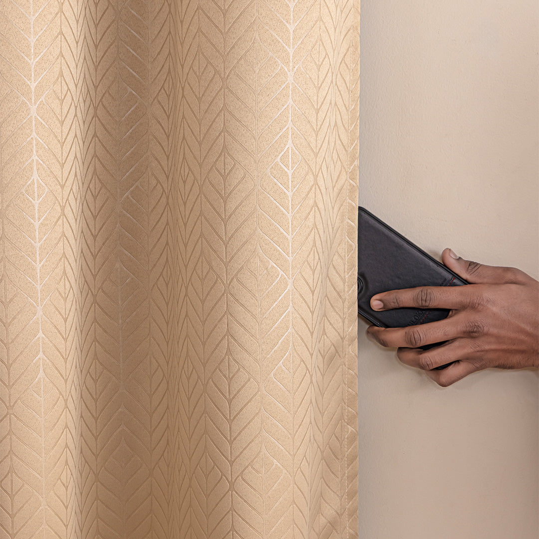 Fort Essential Embossed - Eyelet Black Backing Blackout Curtain (Beige)