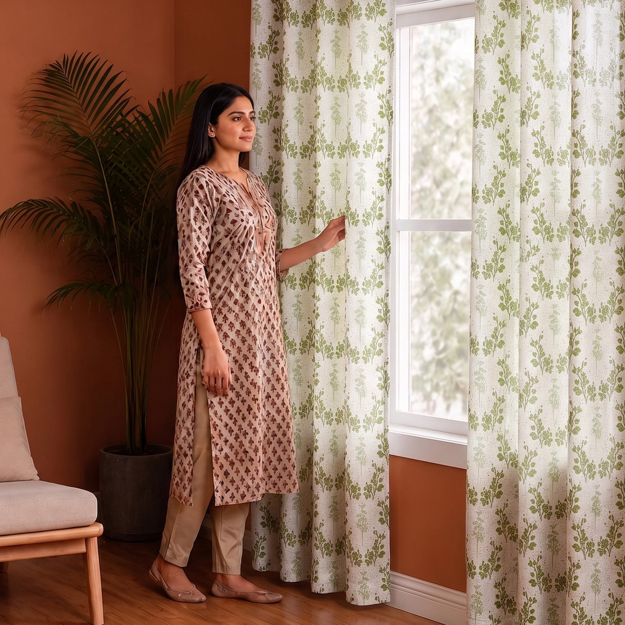 White Floral Botanic Hush Eyelet Printed duck Curtain
