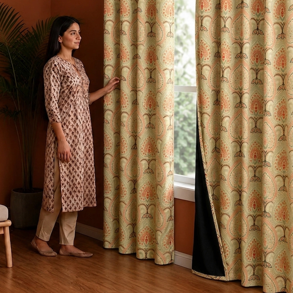 Imprimer Floral - Rod Pocket DP Blackout Curtain (Green & Pink)