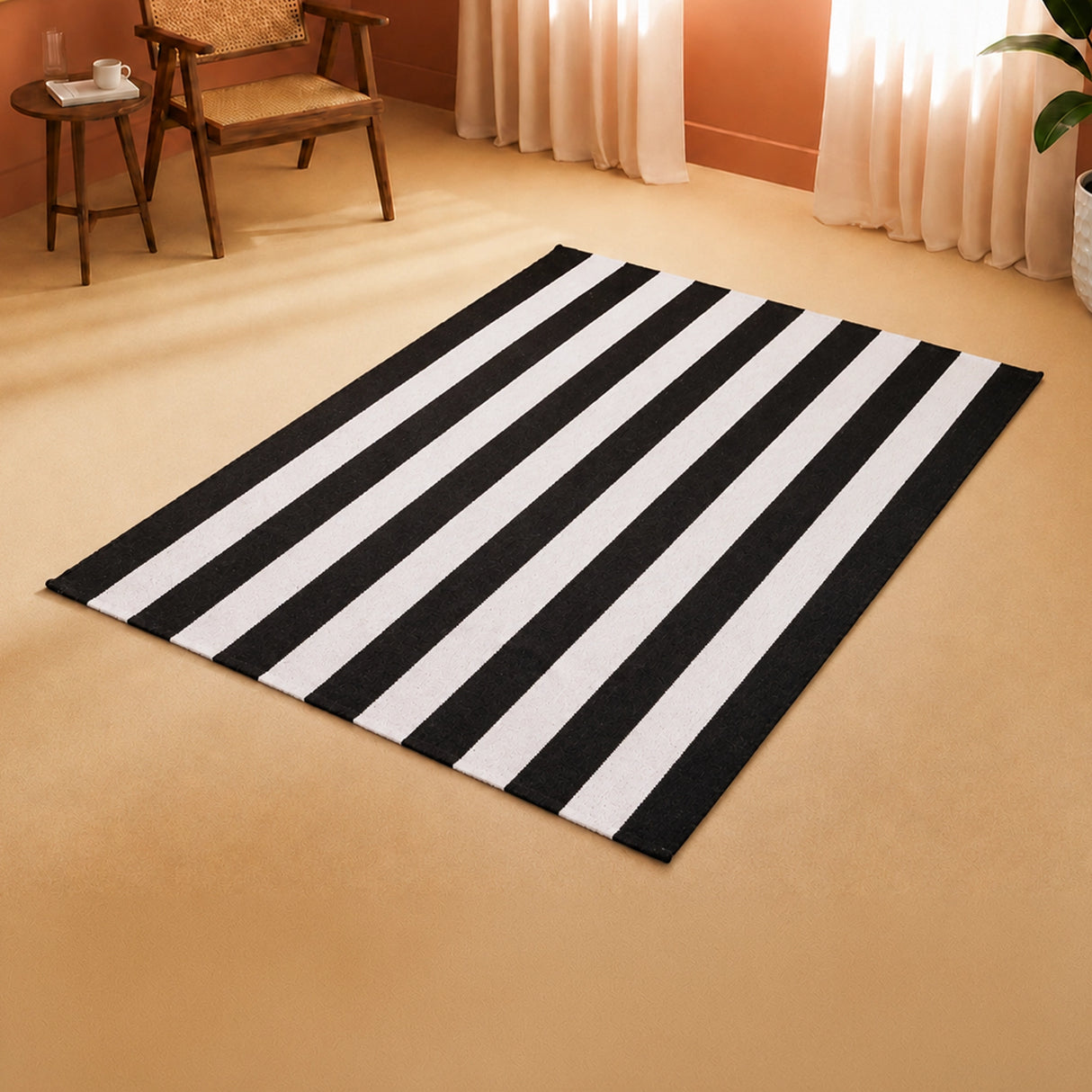 Breton Shadowplay - Plaid Rug (Black & White Stripe)