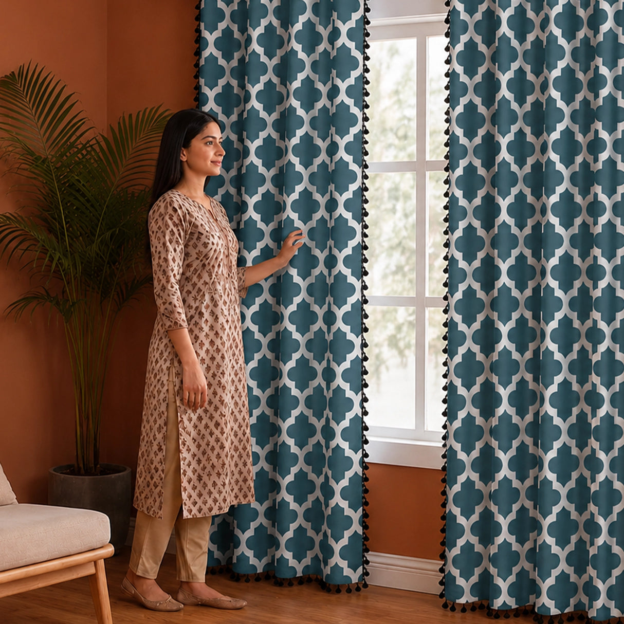 Imprimer Handpicked Soleil - Printed Semi Blackout Curtain (Blue)