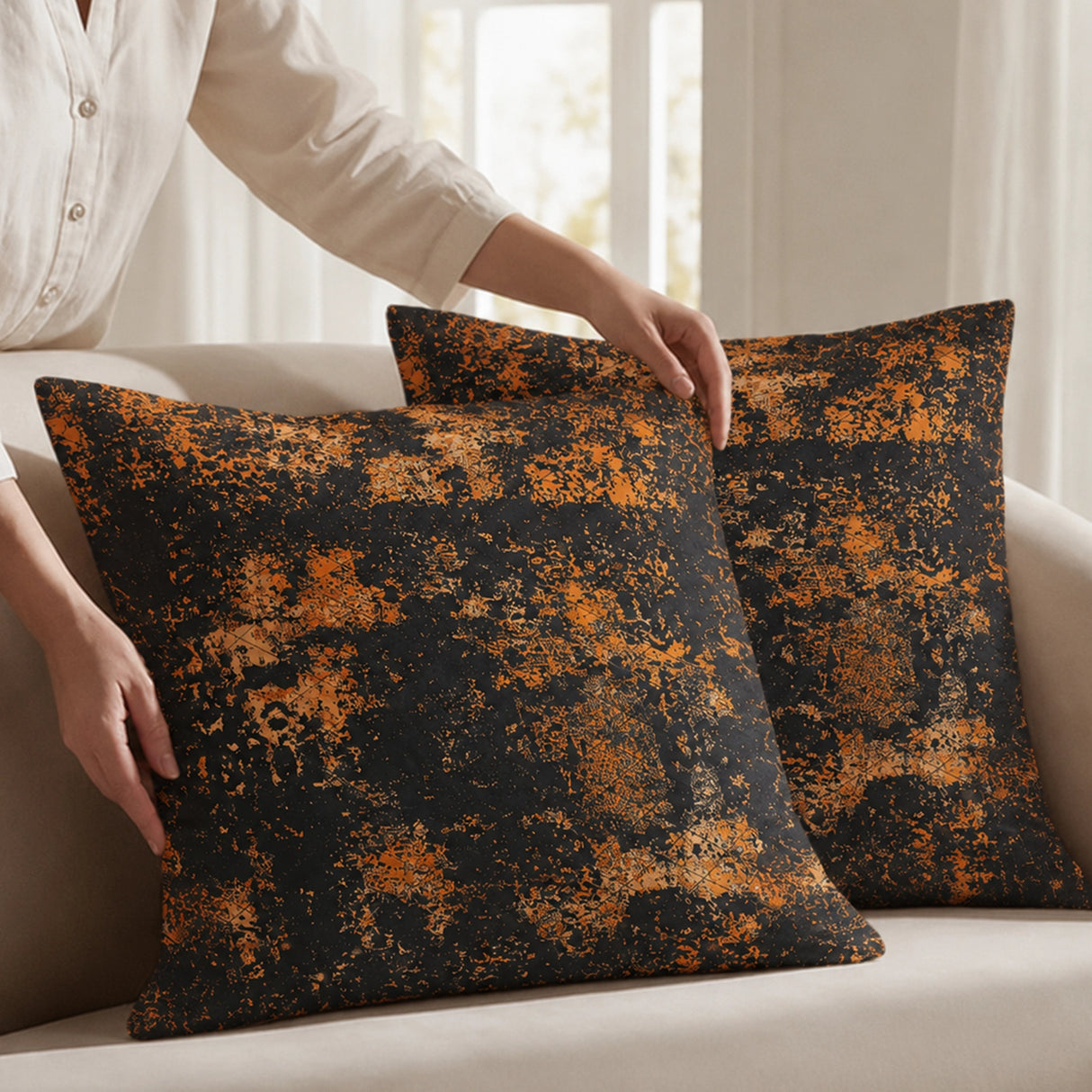 Abstract Pattern Quilted Cushion Cover (Black & Mustard)