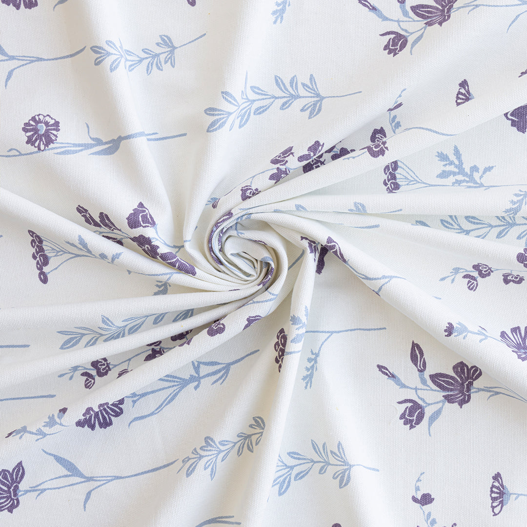 Blue & Purple Floral Flaux Rod Pocket Duck Curtain