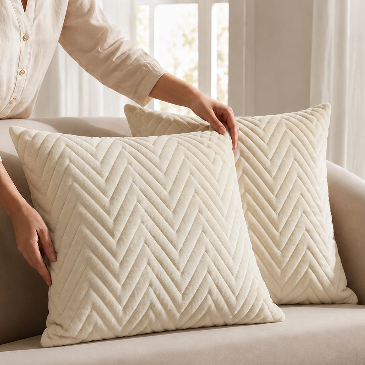 Fort Sawtooth - Quilted Velvet Cushion Cover (Ivory)