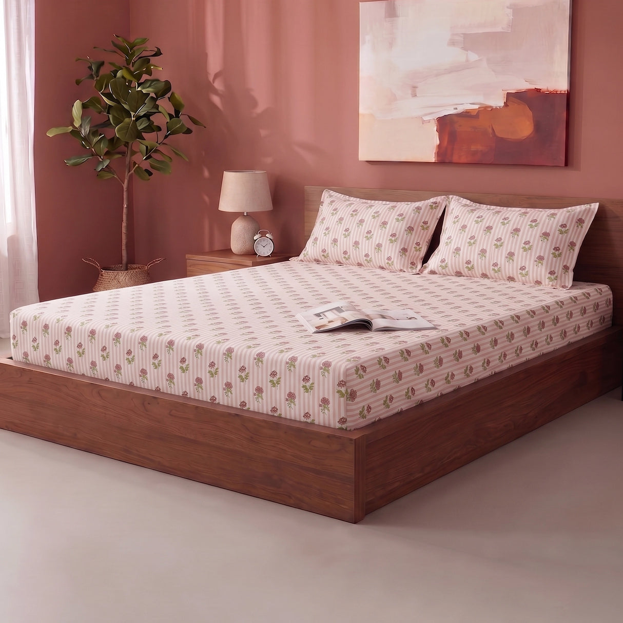 Soft Serenade - Floral Fitted Sheet (Peach)