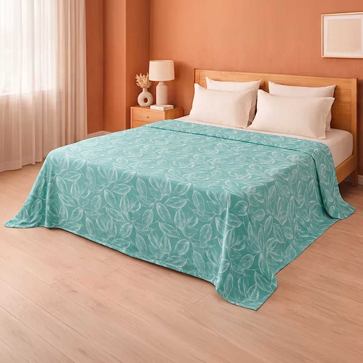 Imprimer Lilac - Leaf Printed Dohar Blanket (Aqua Blue)