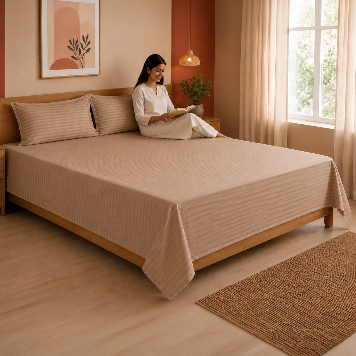 Breton Nap - Satin Stripe Bedsheet (Taupe)