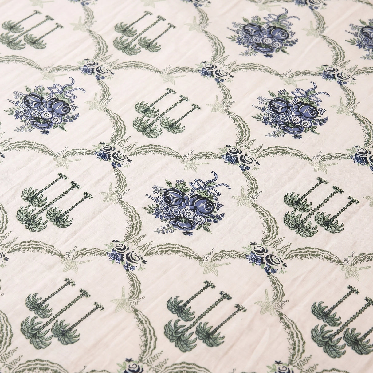 Imprimer Meadow - Floral Printed Dohar (Light Grey & Green)