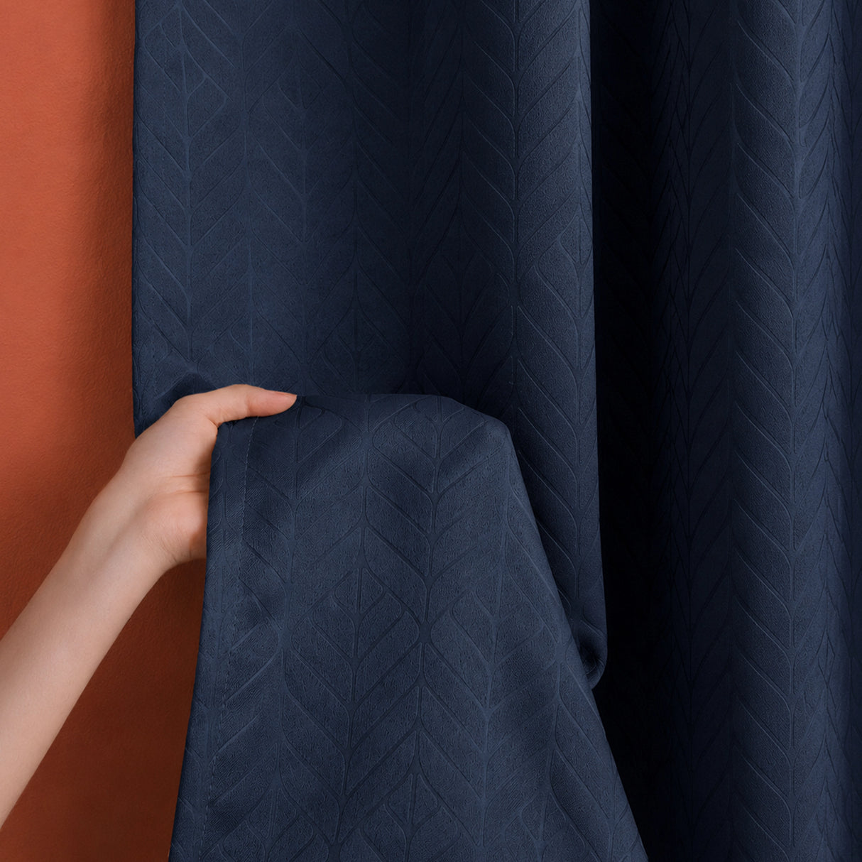 Fort Essential Embossed - Eyelet Black Backing Blackout Curtain (Navy Blue)