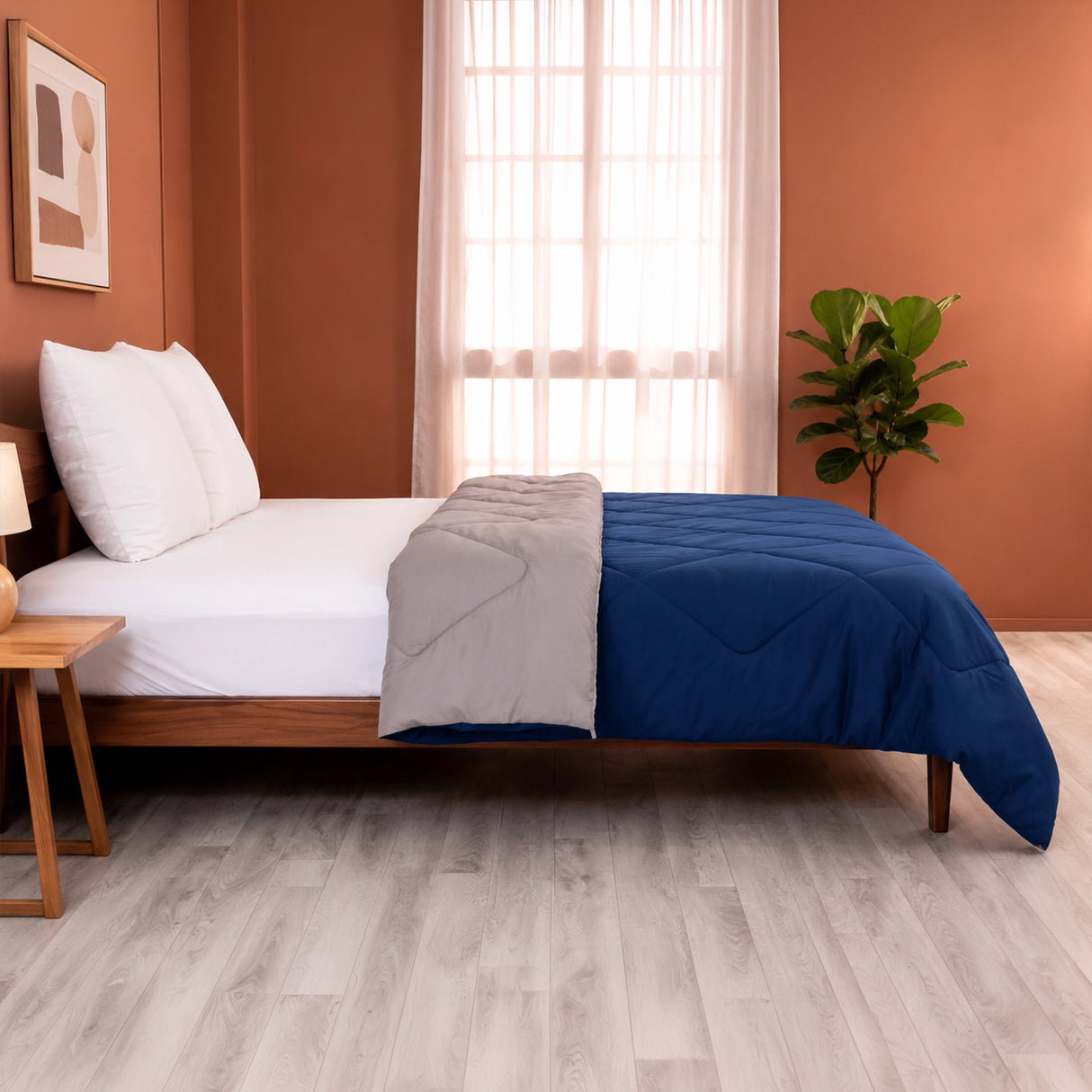 Fort - Box Stitch Duvet Comforter (Dark Blue & Light Grey)