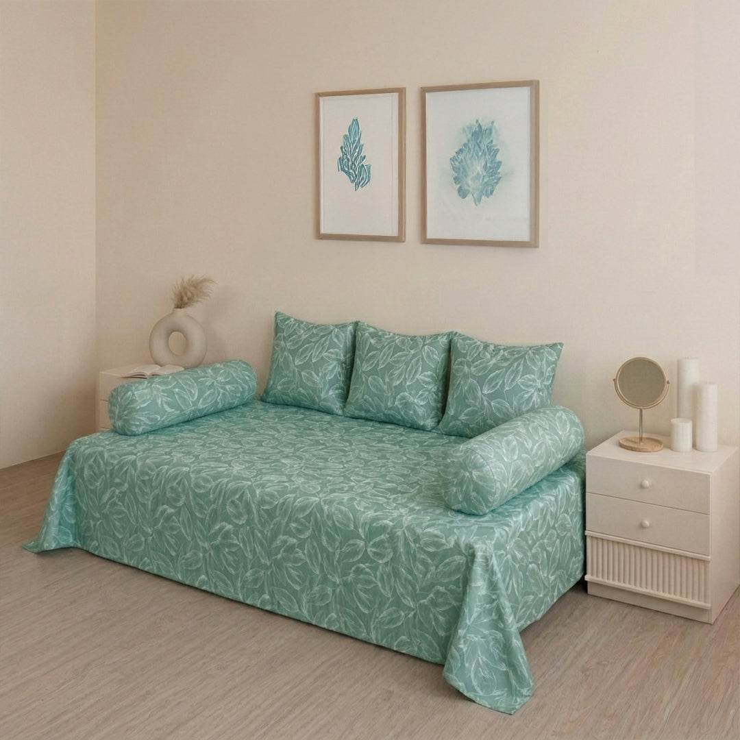 Aqua Blue Floral Diwan Cover Set