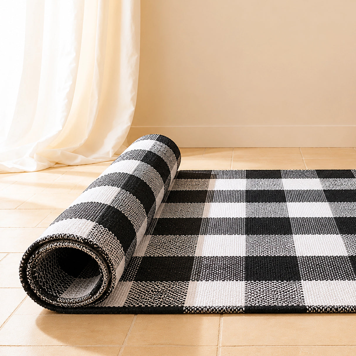 Breton Shadowplay - Plaid Rug (Grey & White)