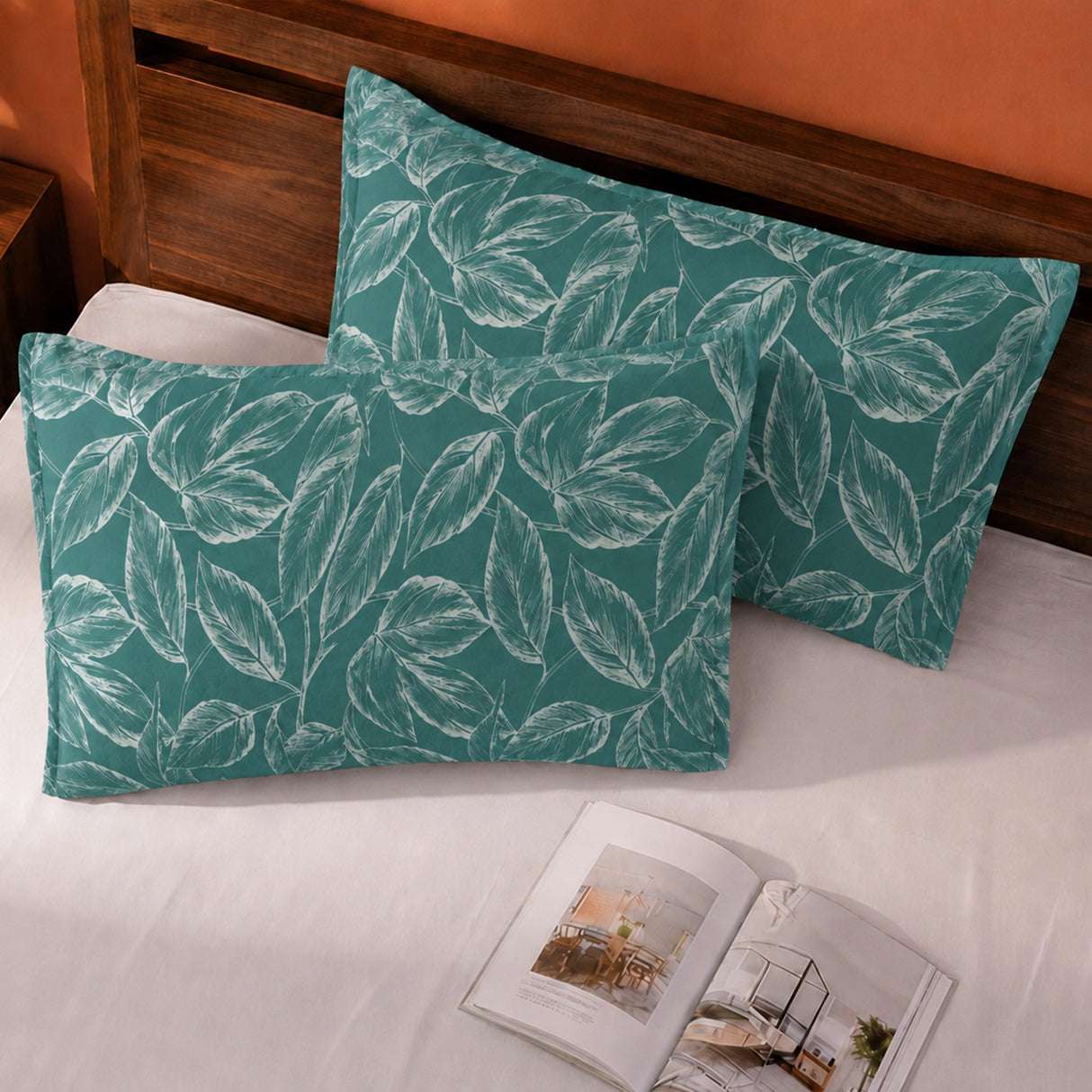 Imprimer Lilac - Leaf Printed Pillow Cover (Aqua Blue)