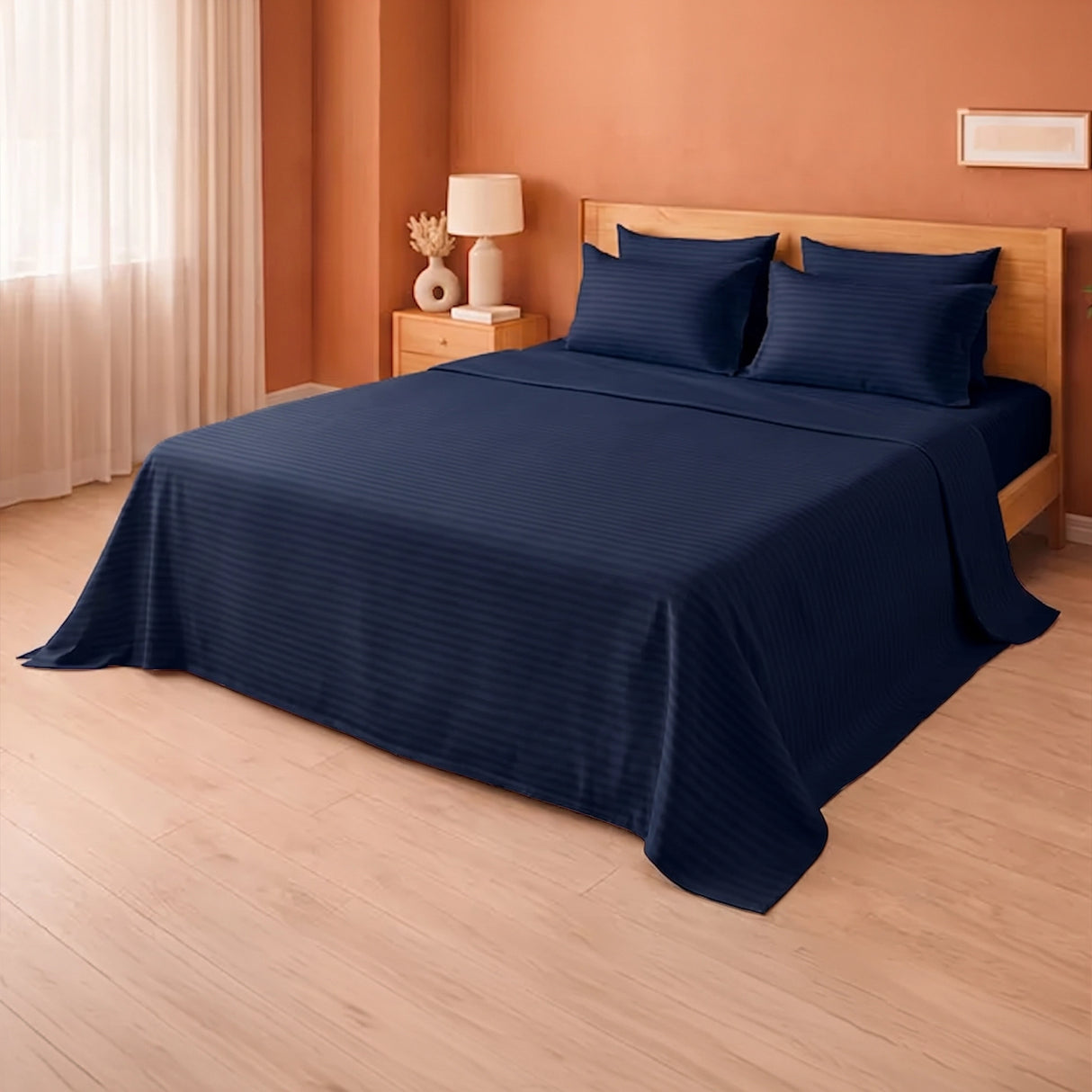 Breton Doze - Satin Stripe Reversible Dohar Blanket (Dark Blue)
