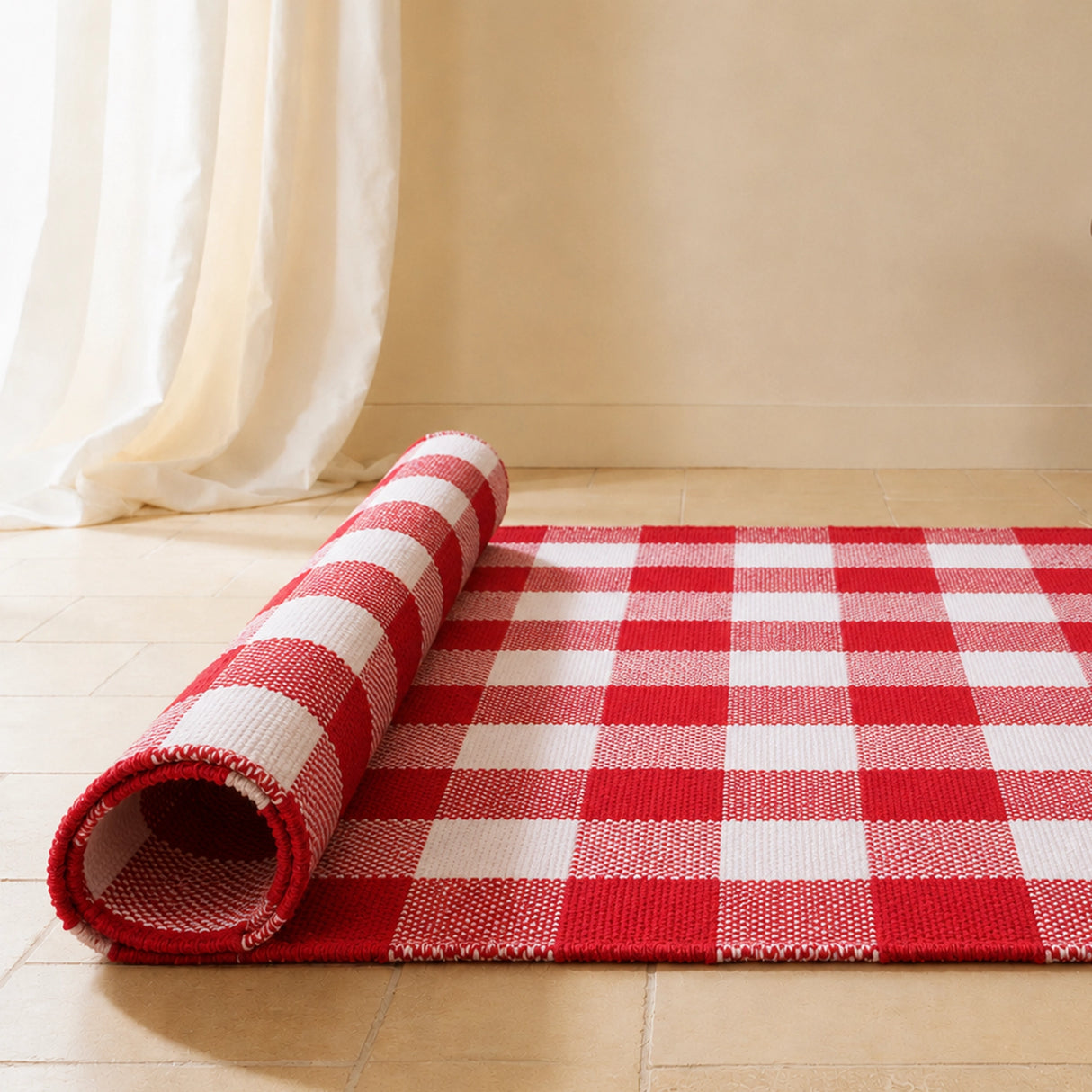 Breton Shadowplay - Plaid Rug (Red & White)