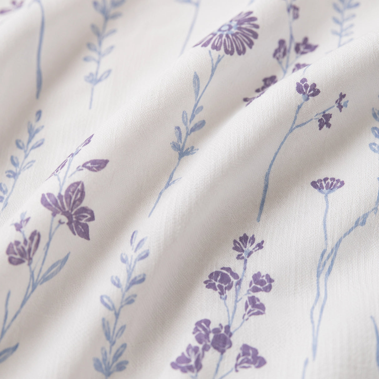 Blue & Purple Floral Flaux Rod Pocket Duck Curtain