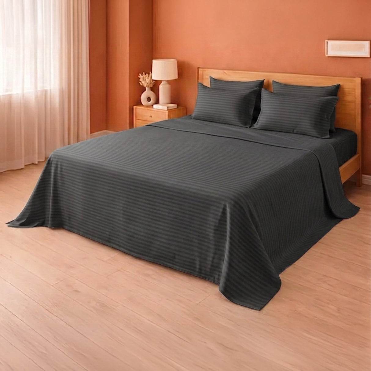 Breton Doze - Satin Stripe Reversible Dohar Blanket (Grey)