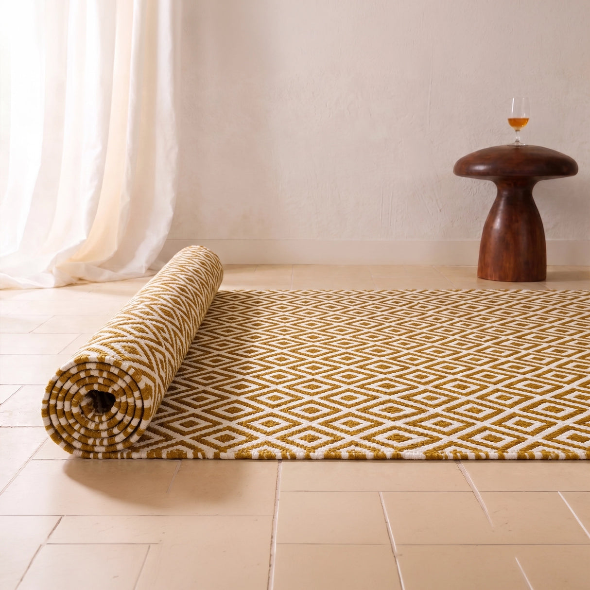 Tessitura Confetti - Diamond Cotton Rug (Mustard & White)