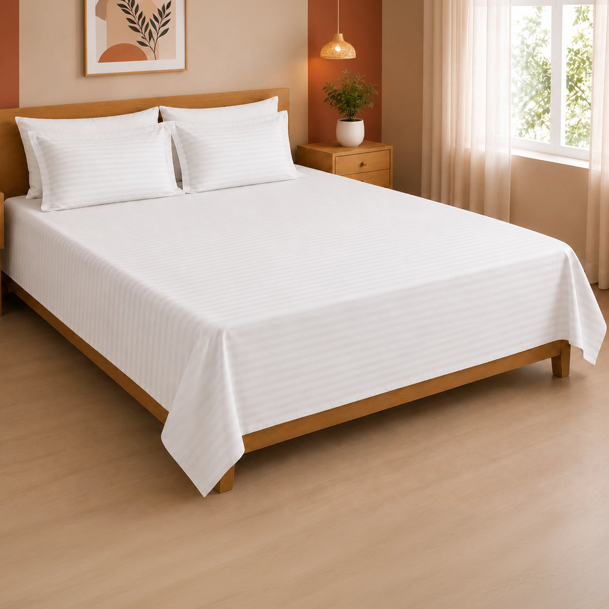 Breton Nap - Satin Stripes Bedsheet (White)