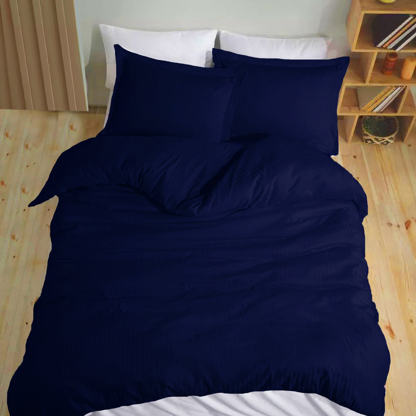 Breton Mellow - Satin Striped Duvet Cover (Navy Blue)