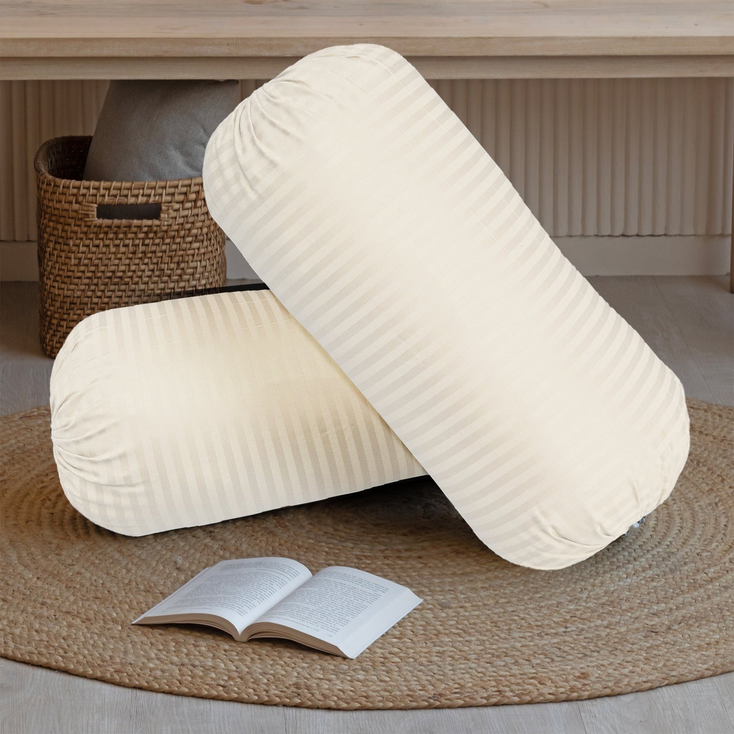 Breton Slumber - Satin Stripe Bolster Cover (White)