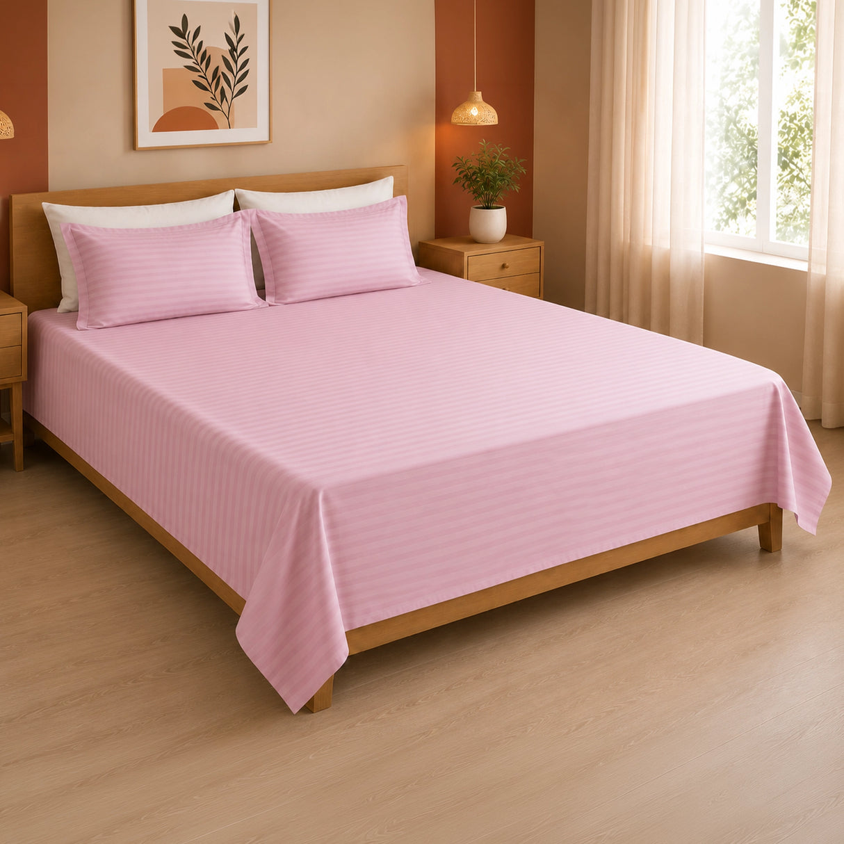 Breton Nap - Satin Stripes Bedsheet (Baby Pink)