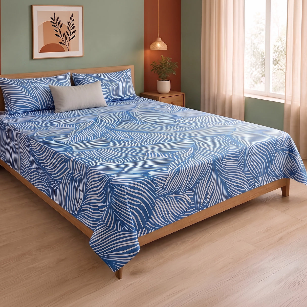 Blue Feather - Bedsheet (Blue & White)