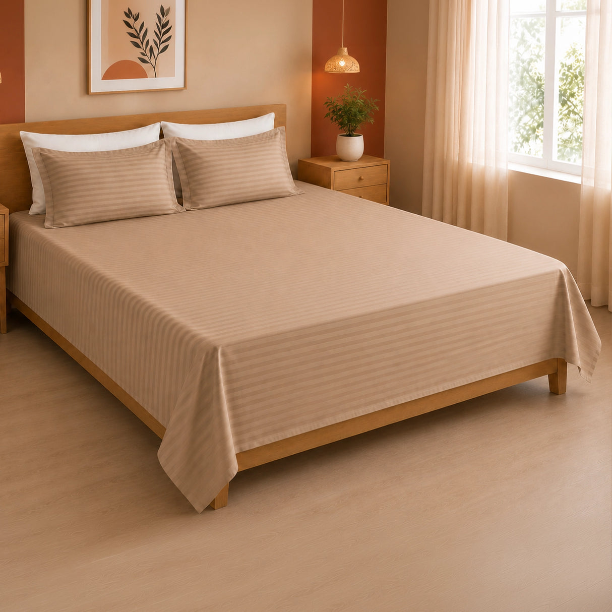 Breton Nap - Satin Stripe Bedsheet (Taupe)