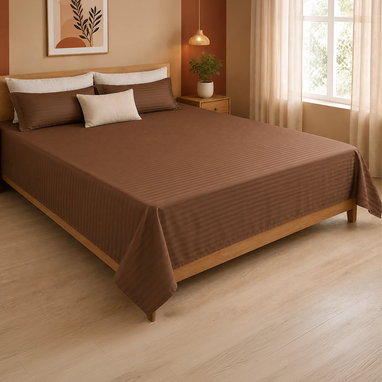 Breton Nap - Satin Stripes Bedsheet (Brown)