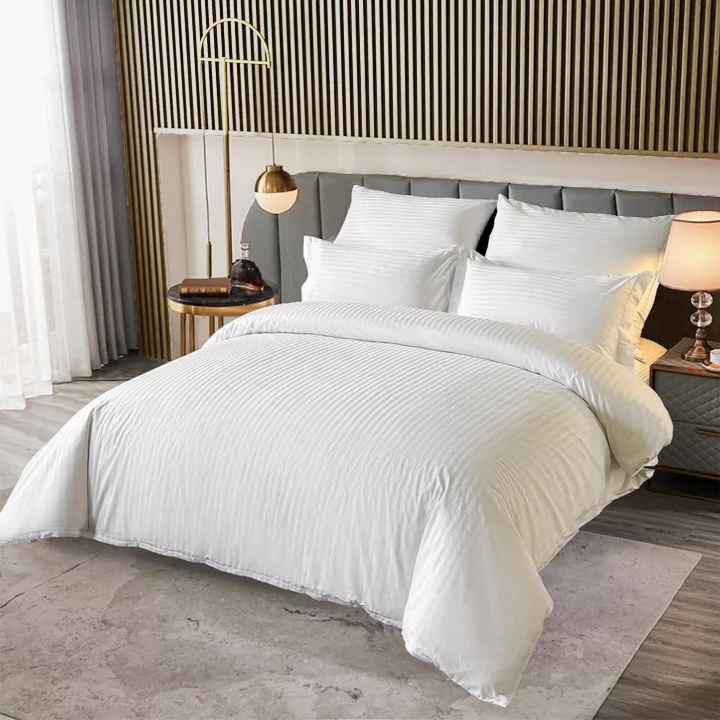 Breton Mellow - Satin Striped Duvet Cover (White)