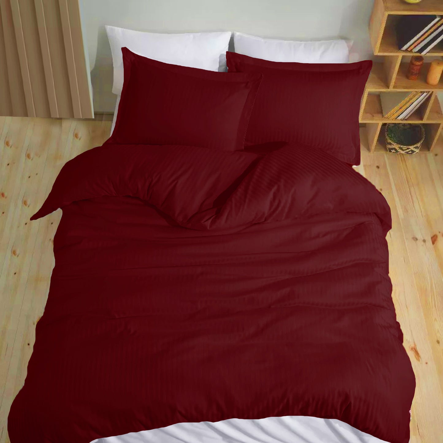 Breton Mellow - Satin Striped Duvet Cover (Maroon)