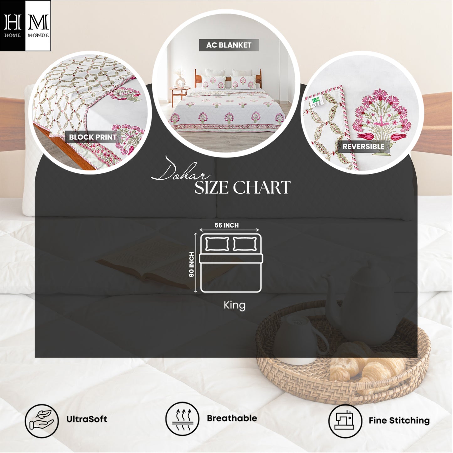 Imprimer Iris - Hand Block Printed Dohar (Pink)