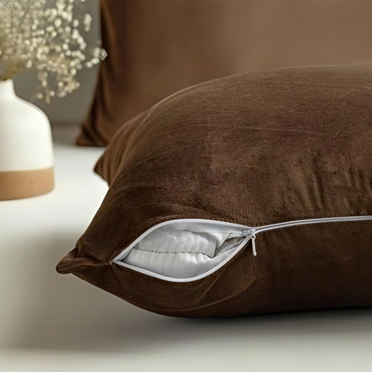 Solid Velvet Cushion Cover (Brown)