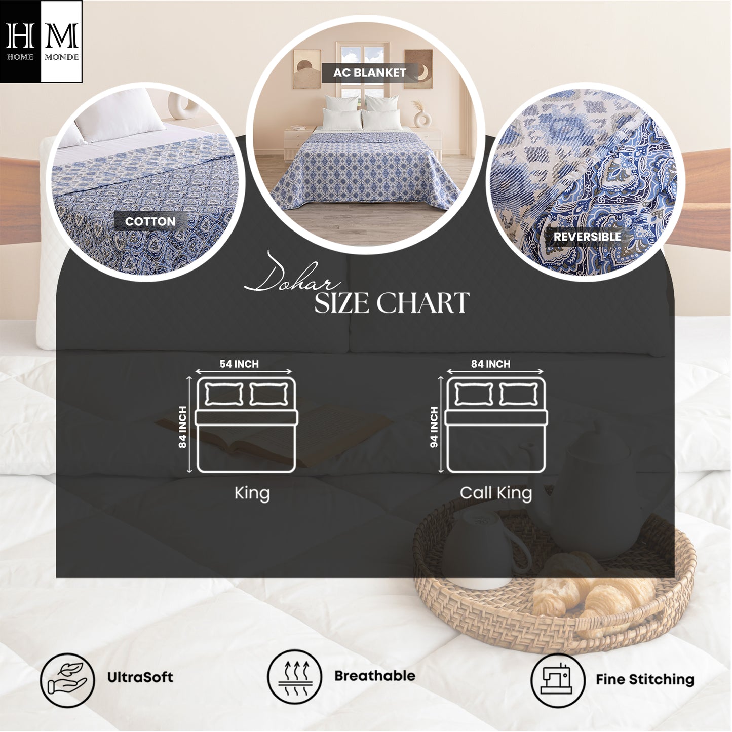 Imprimer Kaleidoscope - Chevron Bloom Printed Dohar (Light Grey & White)