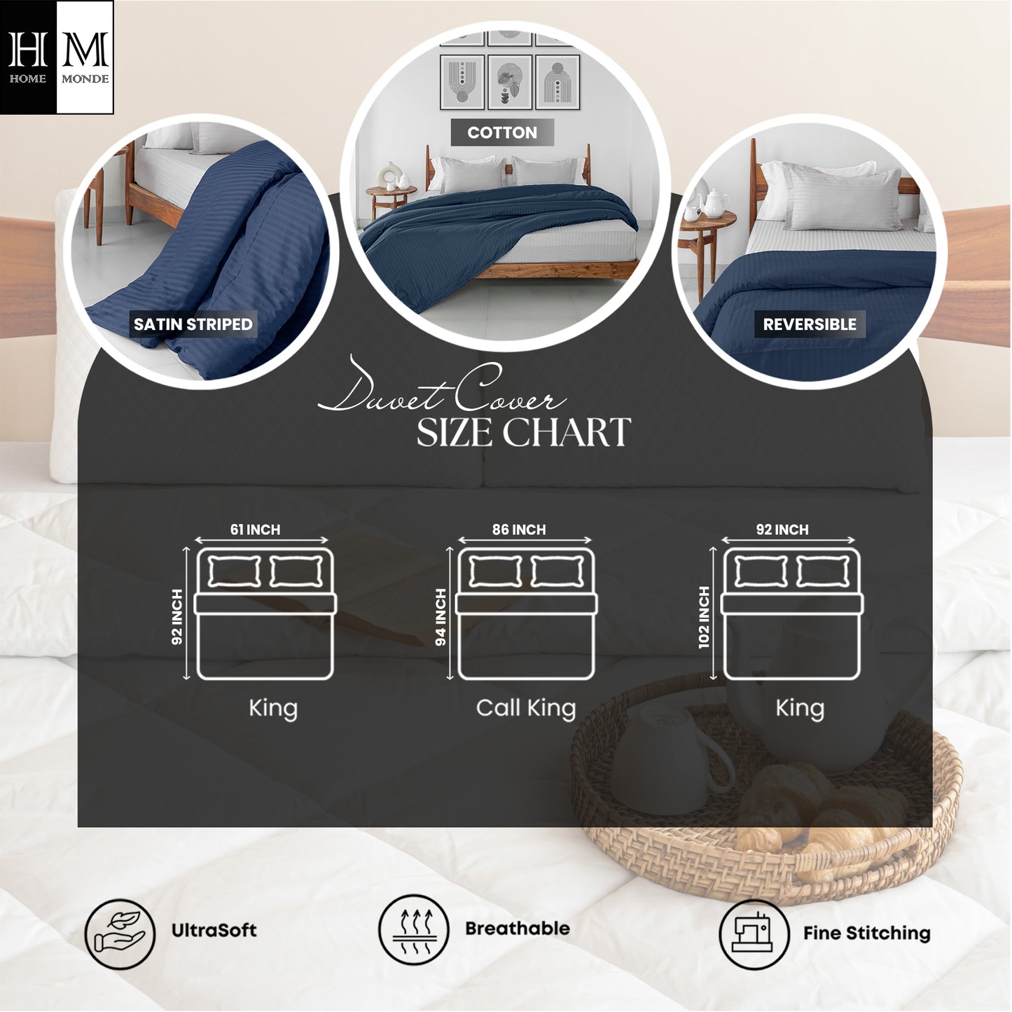 Breton Mellow - Satin Stripe Duvet Cover (Grey)