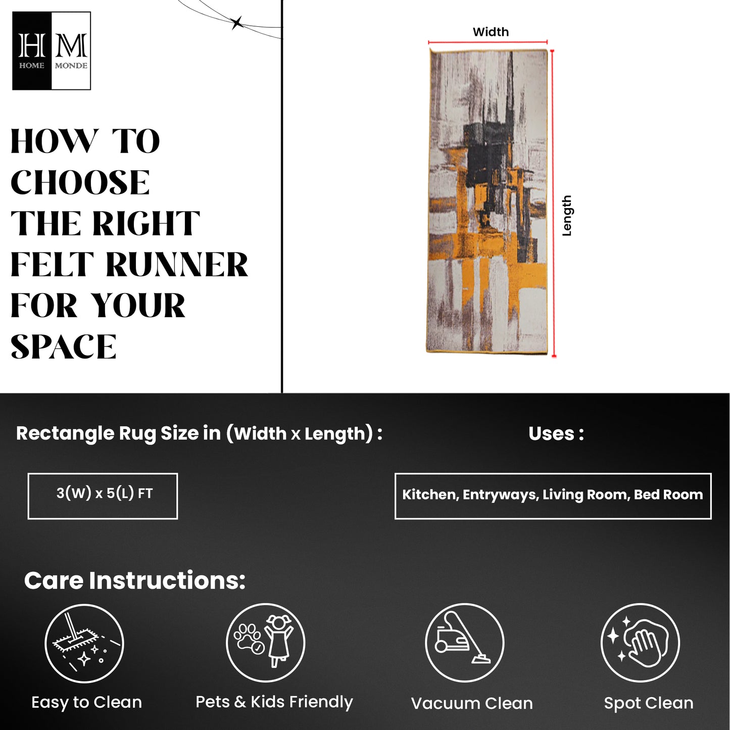Imprimer Scribble - Digitally Printed Felt Runner Rug (Multicolor)