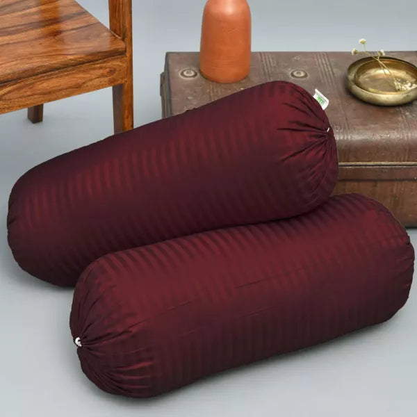 Breton Slumber - Satin Stripe Bolster Cover (Maroon)