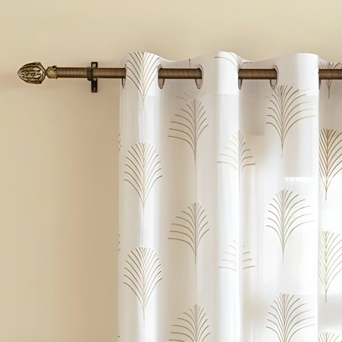 Cotton Printed Sheer Curtain (Mustard Leaf)(eyelet)