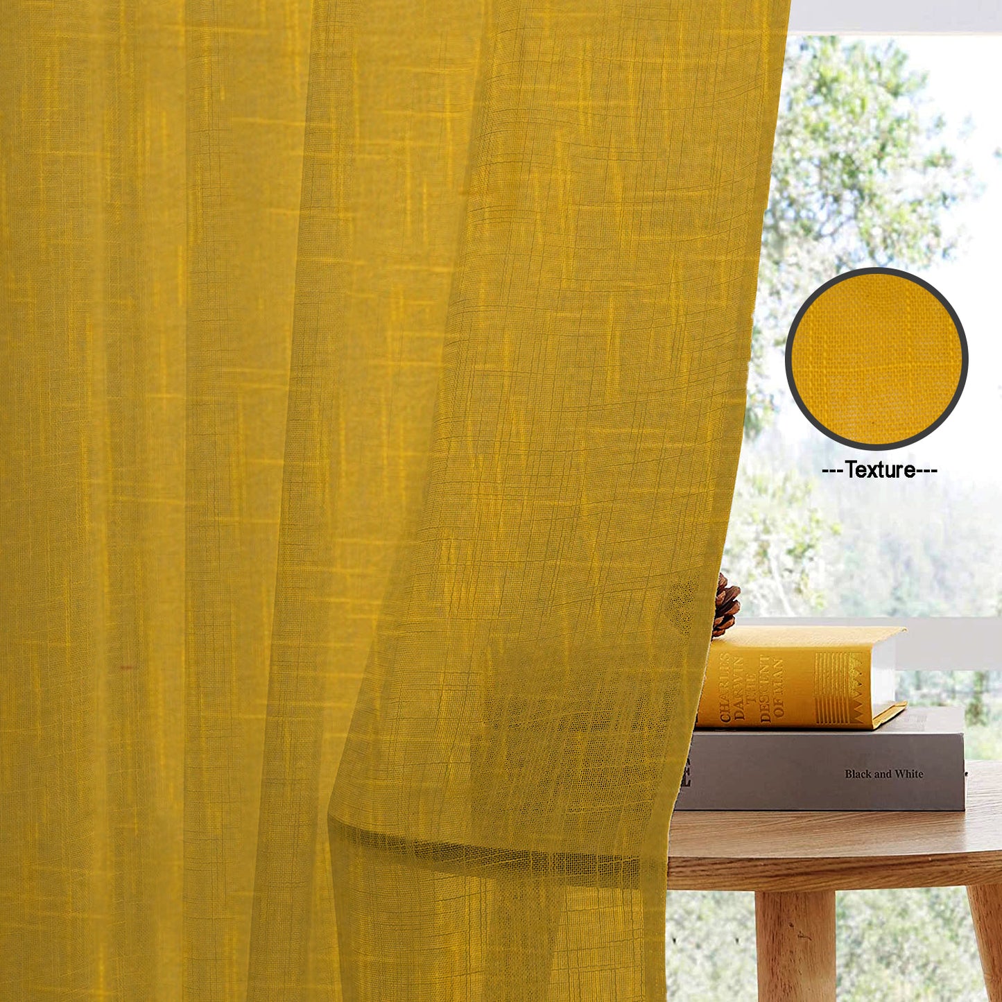 Fort Absolute - Back Tab Solid Sheer Curtain (Yellow)