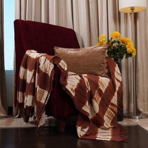 Cotton Throw Thick and Thin Thread Pattern (Rust)
